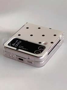 时尚可爱黑色波点白色亮面折叠手机壳,带激光珠链,兼容三星 Galaxy Z Flip7 Flip6 Flip5 4 3 5G,简约创意保护后盖 - 白底黑波點 - 查看 9