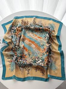 1pc Women Luxury Chain Print Spring 70*70cm Bandana Scarf, Suitable For Daily Wear For Dress,Beach,Holiday,Travel Essential,Holiday - Green - View 2