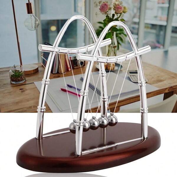 1 pieza Péndulo de Newton - Juguete de acero inoxidable y plástico, para decoración de escritorio de oficina, experimento de física, accesorio esencial de oficina para innovadores