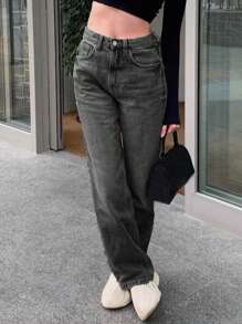 Straight-Leg Light Grey Denim Jeans For Teenagers