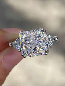 1 Pc 5 Ct High Sparkle Radiant High Carbon Drill Rings Sterling Silver Gorgeous Romantic Women's Ring Unique Design For Prom Dating Occasions Fine Women's Jewelry Birthday Gifts - Silver - View 2