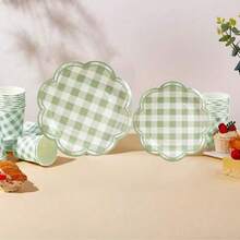 10/20/40/60pcs,Gingham Party Supplies Paper 7inch Plates Disposable Set Cutlery For Checkered Dinner Wedding Party Favor,Camp Gingham Paper Plates Gingham Checkered Bachelorette Party Supplies Glamping Birthday Dinner Plates Summer Bridal Shower Decorations Camping Themed Party Favors BabyShower(Blue ,Green And Pink) - Multicolor - View 7