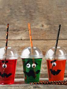 25pcs/50pcs/100pcs Assorted Halloween Paper Straws, 10+ Styles In Black, Orange, Purple Party Straws With Stripe, Wave, Polka Dot, Skull, Ghost, Bat, Pumpkin, Spider Patterns For Halloween Party, Birthday Party, Day Of The Dead, Color And Style Random