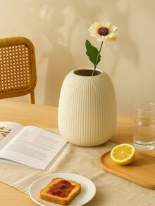 White Ribbed Resin Vase - Modern Minimalist Decor Piece, Available In Multiple Sizes, Lightweight Design, Suitable For Bedroom, Entryway, Living Room And Gift Display, Home Decor, Room Decor, Vase, Glass Vase - Multicolor - View 6