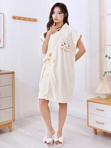 女士沐浴后浴袍，柔软舒适，适合桑拿、水疗等场合，带口袋，刺绣口袋浴袍，成人睡袍，带腰带，吸水性强，柔软舒适，是送给女性的理想礼物。浴巾、可穿戴浴巾、长袍、浴袍、浴室装饰、浴室配件、情人节礼物 - 和尚袍浴巾 - 查看 8