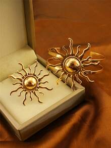 2 件优雅时尚百搭镂空太阳手链和戒指套装，适合女性日常、派对和休闲装 - 太陽手鐲戒指套裝 - 查看 5