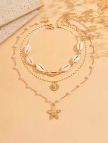 Bộ 3 dây chuyền dây thừng thủ công phong cách đại dương dành cho kỳ nghỉ với mặt dây chuyền hình vỏ sò, sao biển, sò điệp, bộ trang sức thanh lịch và lãng mạn dành cho nữ, phù hợp để đeo hàng ngày, hẹn hò trên bãi biển, dự tiệc. Dây chuyền dây thừng thủ công được tùy chỉnh độ dài, với số lượng hạt ngọc trai giả khác nhau. - Nhiều màu - Xem 2