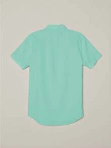 男士新款夏季衬衫，简约时尚短袖上衣，天蓝色，休闲户外风格，纽扣开合，弹力轻盈面料，适合夏季穿着 - 薄荷綠 - 查看 3