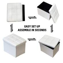Foldable Storage Ottoman Furniture Bench - Slim Footprint High Density Foam Seat Stool With Breathable Tech Fabric, Multi-Functional Footrest For Entryway Shoe Changing, Living Room Bedroom Compact Furniture Storage - White - View 2