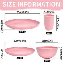 4/16/32 piezas Juego de vajilla de plástico PP rosa estilo nórdico, irrompible y reutilizable con caja - Incluye platos, tazones, vasos de plástico - Ideal para cocina, campamento al aire libre, picnic, reunión familiar, autocaravana, graduación, cumpleaños, despedida de soltera, regalo de boda, dormitorio universitario - Halloween, Navidad