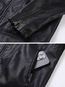 جاكيت جلدية رجالية كاجوال بياقة منقلبة، جاكيت جلدية للأعمال والخارج مصنوعة من جلد البولي يوريثان