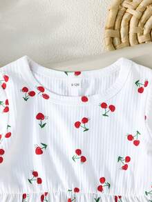 Nuevo conjunto de 3 piezas para otoño/invierno 2025: Vestido de manga larga con volantes en el bajo, estampado floral, a rayas y de cerezas - Multicolor - Ver 11