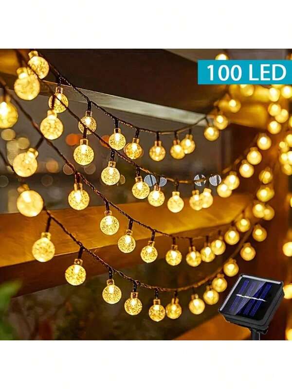 1 peça 20/50/100 LEDs Solares, Luzes de Globo de Cristal para Exterior, Luzes de Corda de Bolha, Exterior, 8 Modos de Iluminação, Luzes de Corda Solares para Jardim, Camping, Festa, Dia da Independência, Natal, Casamento, Baile de Formatura, Aniversário, Decoração de Pátio