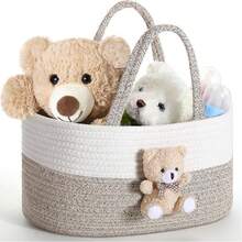 1pc Cute Plush Doll Design Diaper Storage Basket, Stroller Organizer With Handle, Large Baby Bath Caddy, Handwoven Storage Basket, Newborn Nursery Storage Bin, Baby Clothes Organizer - Multicolor - View 7