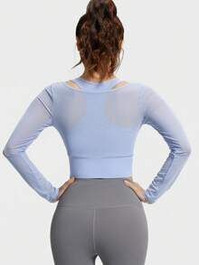 Soyun 女士秋季长袖网眼瑜伽二合一上衣，适合户外活动和居家休闲