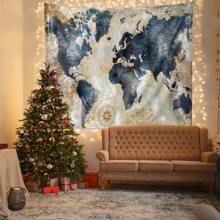 1 件涤纶世界地图挂毯壁挂，适合客厅、卧室的家居装饰艺术，复古航海指南针地球仪地理教育纺织海报，波西米亚风格世界美学氛围礼物 - 地圖5 - 查看 4