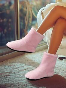 2025 Nuevos Pantuflas de media pantorrilla de invierno, estilo de pareja, forradas térmicamente, botas cortas gruesas, cómodas y cálidas de terciopelo coral con suela suave antideslizante, calentadores de piernas rosas para interiores posparto, talla grande para hombres, usar una talla talla grande grande