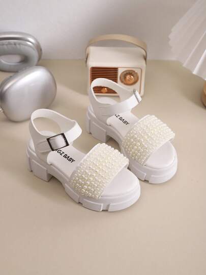 A Pair Of Girls' Outdoor Sandals Summer New Round Toe Stickers, Sparkling And Thick Bottom Design, Anti Slip And Durable, Fashionable And Generous Children's Roman Sandals