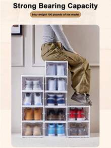 Modern Collapsible Shoe Organizer - 6 Layer Stackable Cabinet With Lid For Space-Efficient, Dust-Free,Storage,Thickened,Transparent Shoe Cabinet Storage Box, Home Simple Shoe Rack,Plastic Foldable Shoe Cabinet With Cover - 白色 - 查看 5