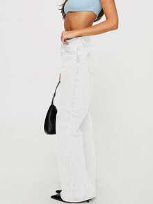 Women's Straight Leg Denim Pants - Elegant Wide Leg Floor-Length Jeans With Button & Zipper, Relaxed Fit Casual Trousers For Everyday Outings - 白色 - 查看 6