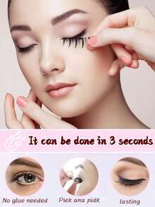 1 对天然磁性睫毛，带涂抹器，可重复使用磁性睫毛套装，防水，无需胶水，适合敏感眼部，适用于漫画眼线睫毛、睫毛、睫毛、假睫毛