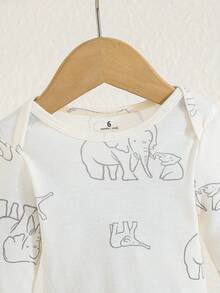 5件套男婴卡通大象印花长袖连体衣，婴儿日常连体衣 - 彩色 - 查看 8