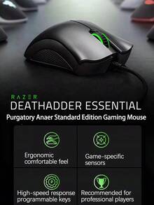 RAZER Chuột chơi game có dây DeathAdder Standard Edition Thiết kế công thái học nhẹ nhàng, công tắc cơ học, đèn RGB, theo dõi quang học có độ chính xác cao, dây dù siêu mềm màu đen - màu đen - Xem 6