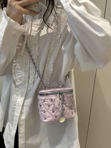 2026新款小众高品质化妆盒，迷你口红包，女士迷你时尚手提包/单肩包，闪亮盒式手拿包 - 粉色 - 查看 3