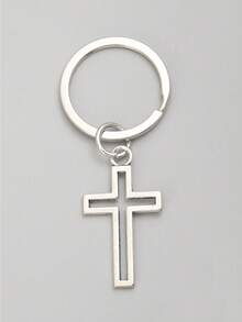 1个经典基础款十字架钥匙扣，男士朋克风配饰，汽车挂件，圣诞礼物，包包挂饰，创意礼物，送给老师、朋友、姐妹 - 銀色 - 查看 1