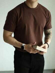 Plain Short Sleeve T-Shirt 100% Cotton Basic S-G3 - Rỉ Nâu - Xem 3