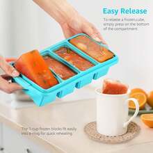 Silicone Freezer Tray With Lid - Silicone Freezer Food Molds- Large Ice Cube Tray,4-Pack Silicone Freezer Container,Freeze & Store Soup, Sauce, Broth,Leftovers - Makes 4 Perfect 1 Cup,9822114 - 酒紅色 - 查看 5