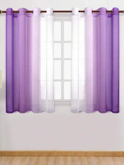 2pcs Gradient Sheer Curtains, Grommet Top Window Drapes, Window Treatments For Bedroom Living Room, Home Decoration, Room Decoration