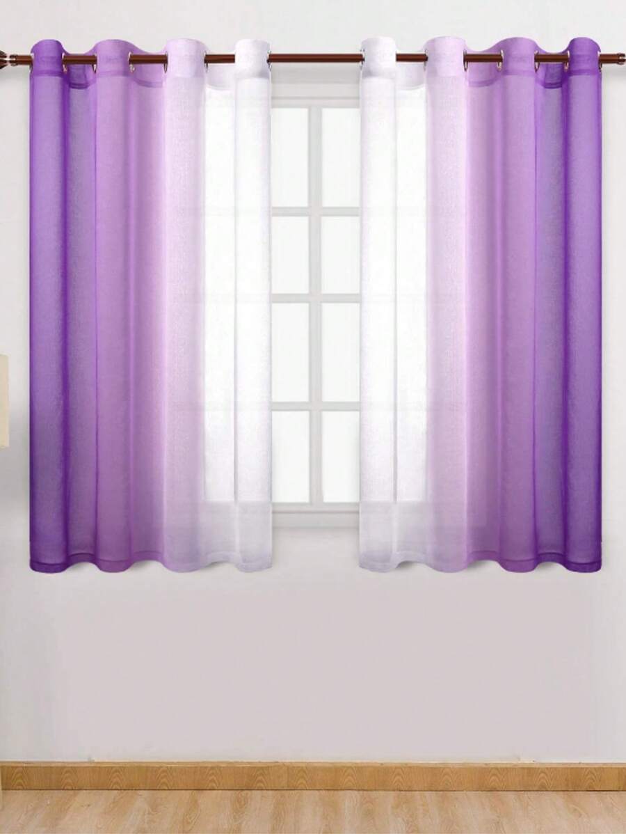 2pcs Gradient Sheer Curtains, Grommet Top Window Drapes, Window Treatments For Bedroom Living Room, Home Decoration, Room Decoration - Purple - View 1