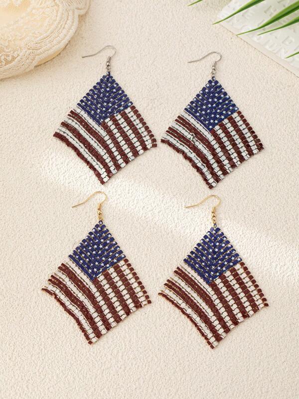 1 par de pendientes clásicos y elegantes con diseño de bandera estadounidense, adecuados para el Día de la Independencia, el Día de los Veteranos, uso diario, festivales y fiestas