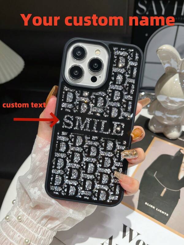 1 pieza Funda de teléfono personalizada con espejo de diamante plateado, Funda de teléfono con diseño personalizado con número y letra de la suerte, Adecuada para iPhone 17/16 Pro Max