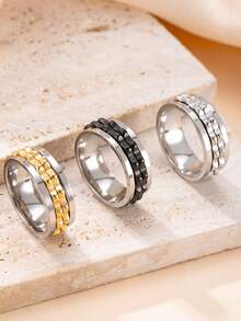 1pc Fashionable Punk Style Stress Relief Stainless Steel Rotatable Gear Chain Ring, Suitable For Men And Women, Everyday Wear - Ring - View 4