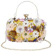 Gets Women's Floral Evening Clutch Bag - Colorful Floral Clutch Bag With Metallic Rhinestones, Use Dinner Party Party Wedding Season Halloween Gift Etc. - 黃色 - 查看 4