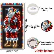 1 faixa de porta de Natal, design de Papai Noel, 35,4 pol. x 70,8 pol., material de poliéster, decoração de Natal, decoração de festa temática de Natal, decoração externa e interna, ideal para varanda, quintal, garagem e casa - Tipo A: 35,4 pol x 70,8 pol (90 cm x 180 cm) - Ver 2