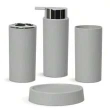 Bathroom Accessories Set 6 Pieces - Trash Can, Toothbrush Holder, Toothbrush Cup, Soap Dispenser, Soap Dish, Toilet Brush Holder - Modern Bathroom Decor Set Birthday, Housewarming, Holiday Gift Set,Christmas Gift Set,(Beige, Black, White, Gray)
