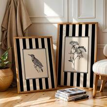 1 bức tranh nghệ thuật treo tường hình chim và hoa sọc đen, tranh vải canvas, áp phích vẽ đường nét thiên nhiên, trang trí nhà nông thôn cho phòng ngủ, phòng khách, trang trại mộc mạc hoặc phòng ký túc xá, không có khung - Nhiều màu - Xem 3