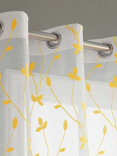 1pc Embroidered Sheer Curtain, Softening Light Sheer Curtain, Perforated Sheer Curtain, Grommet Sheer Curtain, Semi-Transparent Filtering Sheer Curtain, Suitable For Home Or Office Use, Solid Color Farmhouse Style Curtain For Living Room, Bedroom, Balcony, Home Decor