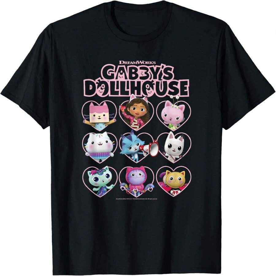 Gabby's Dollhouse Valentine's Day Group Shot T-Shirt.Jpg - 黑色 - 查看 1