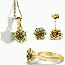 4ct Total Moissanite 3pcs Jewelry Set For Women | 1ct Ring + 1ct Necklace + 2x1ct Earrings | Wedding & Engagement Collection | Perfect For Daily Wear, Dating & Gifting To Lovers, Friends, Family