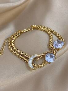 1 Vòng tay chuỗi thiên thể sang trọng dành cho nữ, mắt xích hai lớp bằng thép không gỉ mạ vàng 18K với mặt trăng lưỡi liềm và đá Cubic Zirconia cắt nhiều lớp, Quà tặng Ngày của Mẹ, Quà tặng giáo viên, Quà tặng tốt nghiệp, Trang sức xếp chồng bãi biển mùa hè Bohemia, Bộ trang sức nhiều lớp thanh lịch cho du lịch, ngày lễ, Phụ kiện tiệc tùng hàng ngày, Trang sức vàng cho nữ - Nhiều màu - Xem 6