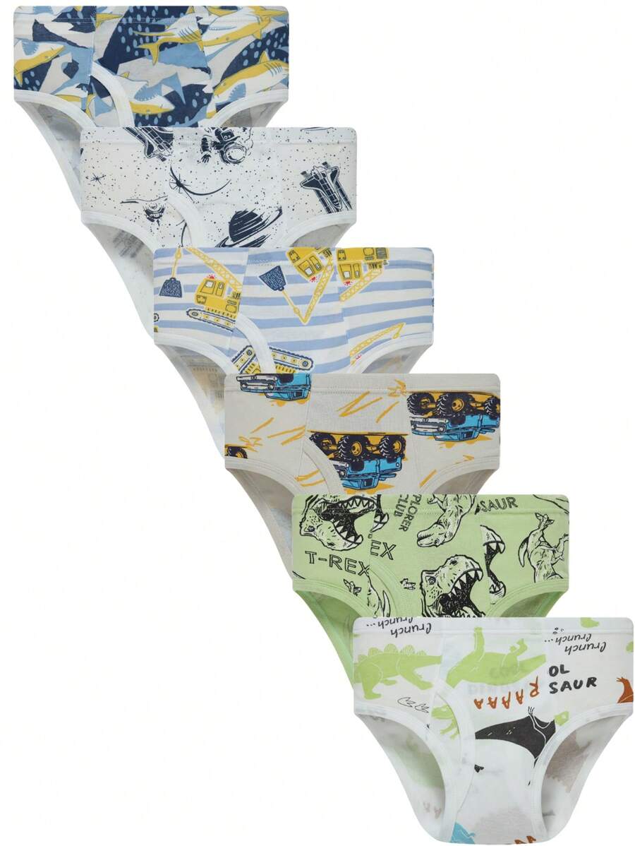 6 Pieces Boys Underwear Soft Cotton Truck Dinosaur Briefs Children