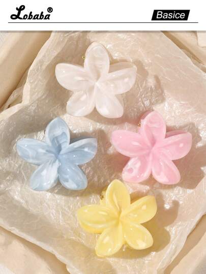 4pcs Bohemian Style Pastel Marble Texture Flower Hair Clips, Minimalist Sweet Hair Accessories For Vacation Flower Claw Clips Autumn Accessories Fall Winter