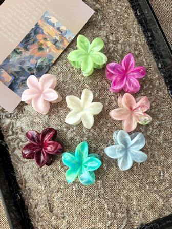 8pcs/6pcs Set Of Small 4cm/1.57in Daisy Hair Clips - Designed With Marble Texture And Wave Pattern Flower Shape - Ponytail Hairpin For Everyday Wear, Date, Holiday, Party Hair Accessories Elegant Claw Clips, School Stuff, College