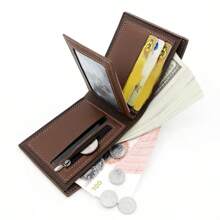 Portafoglio corto opaco da uomo. Borsa pieghevole a tre ante con grande capacità. Portamonete. Molteplici slot per carte di credito. Portafoglio con cerniera per uomo