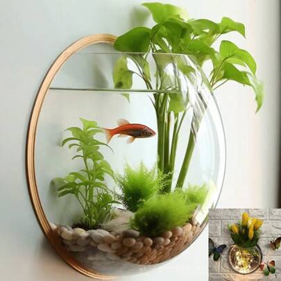 高品质透明壁挂鱼缸/壁挂花瓶/壁挂水培花瓶/壁挂展示架，吊篮【多种尺寸可选+赠送鱼缸造景礼物】，节日活动装饰，多用途创意商品，儿童益智，可壁挂于卧室/户外庭院/办公室/大厅，采用优质新材料制成