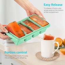 Silicone Freezer Tray With Lid - Silicone Freezer Food Molds- Large Ice Cube Tray,Silicone Freezer Container,Freeze & Store Soup, Sauce, Broth,Leftovers - Makes 4 Perfect 1 Cup,9822692 - Màu xanh nhạt - Xem 5
